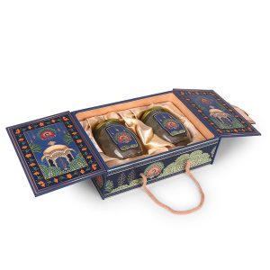 : Royal Peacock Print MDF Gift Box with Handle – Premium Ethnic Gifting Hamper by Hi Fashion - Image 3