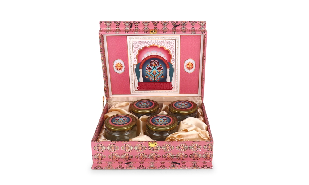 Royal Pink Jar Gift Box – 4 Designer Jars with Satin Lining by Hi Fashion