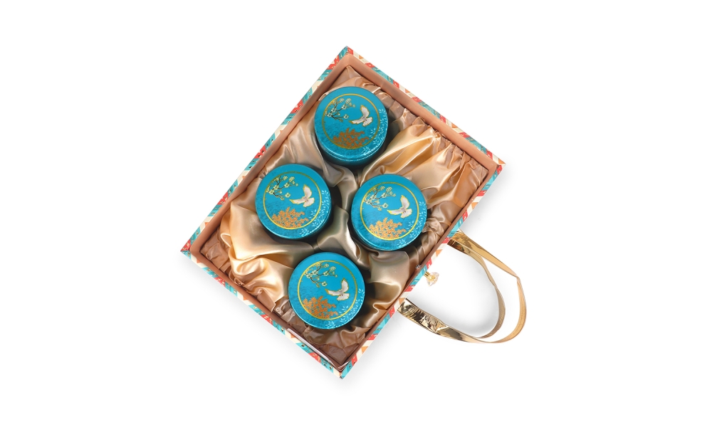 Premium Designer Gift Box with 4 Teal Jars – Zigzag Pattern by Hi Fashion - Image 5
