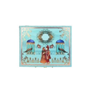 Aqua Blue MDF Dry Fruit Gift Box with Golden Partitions – 7 Section Hamper by Hi Fashion - Image 3