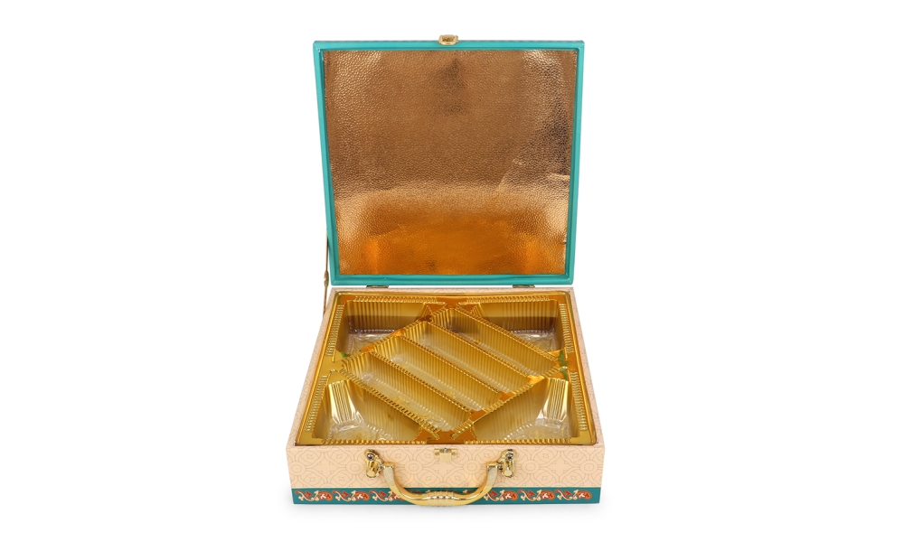 Elegant Beige & Teal Dry Fruit Gift Box – 8 Partition MDF Box by Hi Fashion - Image 5