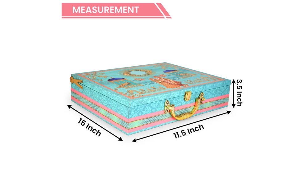 Aqua Blue MDF Dry Fruit Gift Box with Golden Partitions – 7 Section Hamper by Hi Fashion - Image 4