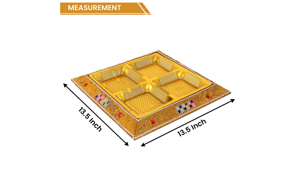 Square Royal Dry Fruit Tray with 4 Golden Compartments – Embellished Gift Platter by Hi Fashion - Image 4